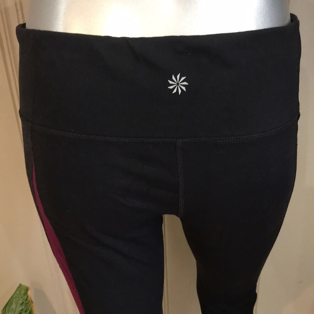 Athleta Cropped Yoga Leggings Purple Black Women's Size Large - Picture 6 of 10